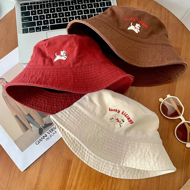 Cute Dog Embroidered Fisherman Bucket Hat