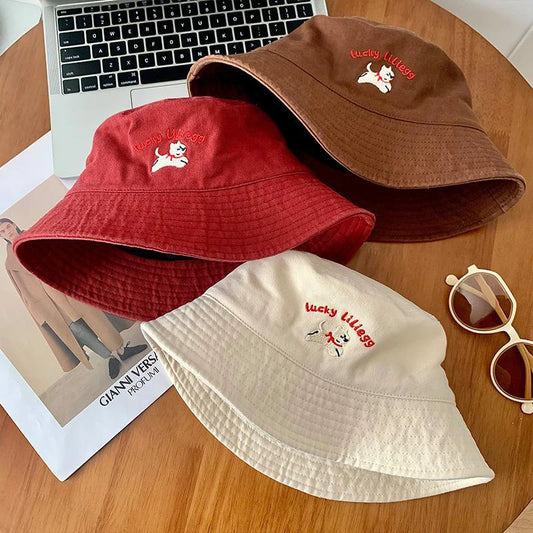 Cute Dog Embroidered Fisherman Bucket Hat