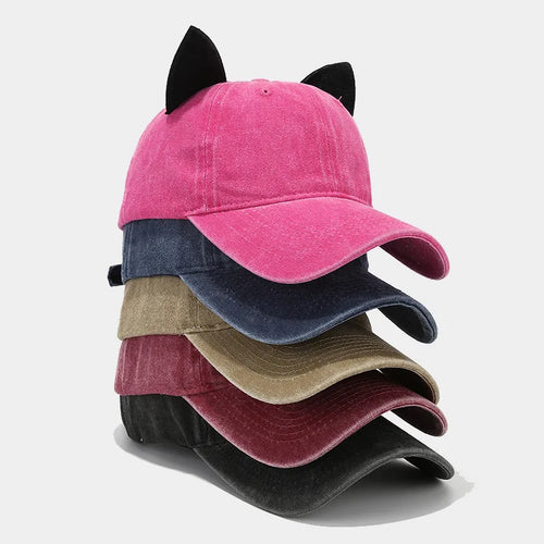 Cute Cat Ears Baseball Cap Women Summer Soft Top Caps
