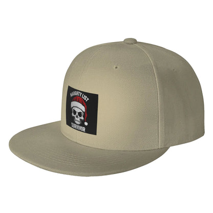 I Survived The Naughty List Funny Holiday Flat Brim Snapback Cap