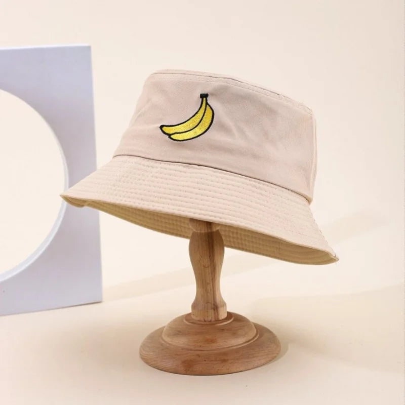 Summer Cartoon Embroidered Banana Bucket Hats Size 55-58cm