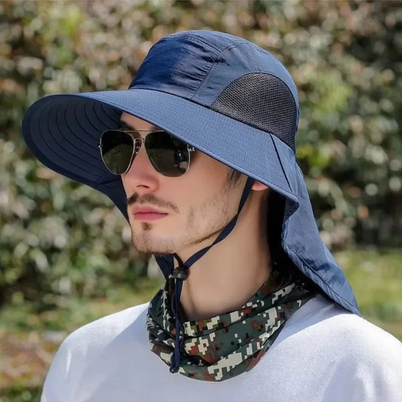 Wide Brim UV Protection Bucket Hat With Neck Flap