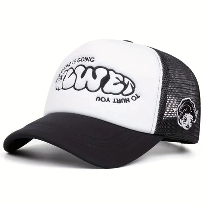 Crying Girl Embroidered Mesh Baseball Cap