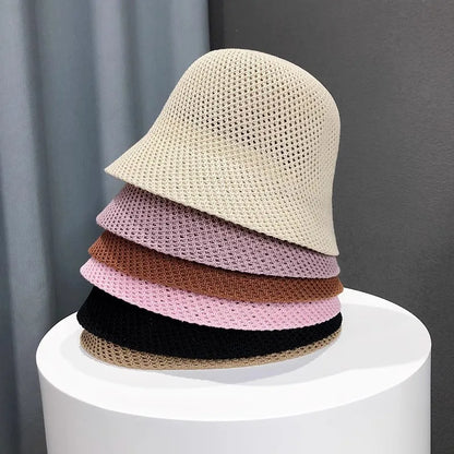 New Summer Beach Solid Wide Brim Bucket Hat