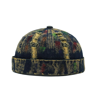 Tear Broken Denim Docker Cap Colorful Brimless Caps