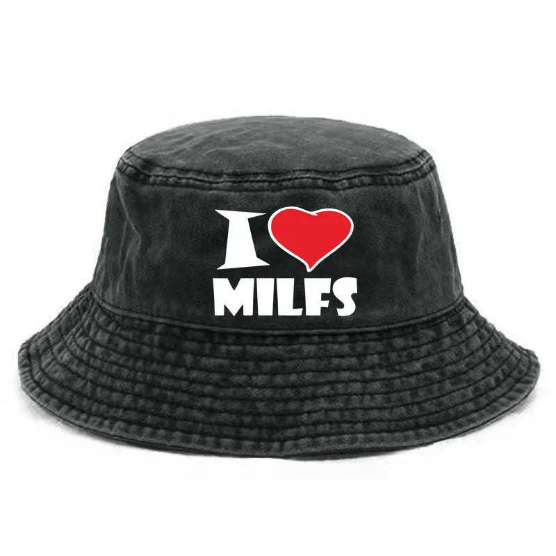 I Hot Love Milfs Bucket Hat Distressed Hats Cap