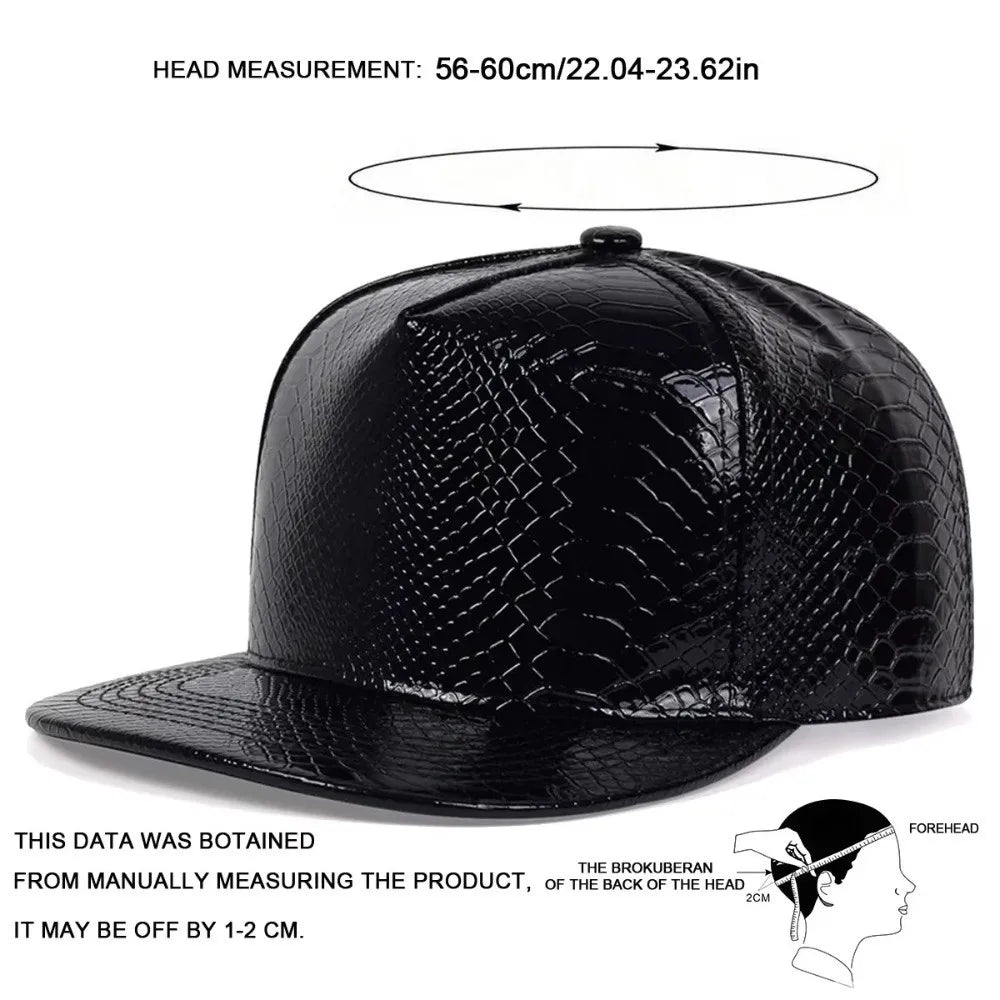 PU Leather Flat Brim Street Dance Snapback Cap