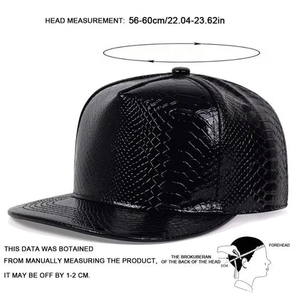 PU Leather Flat Brim Street Dance Snapback Cap