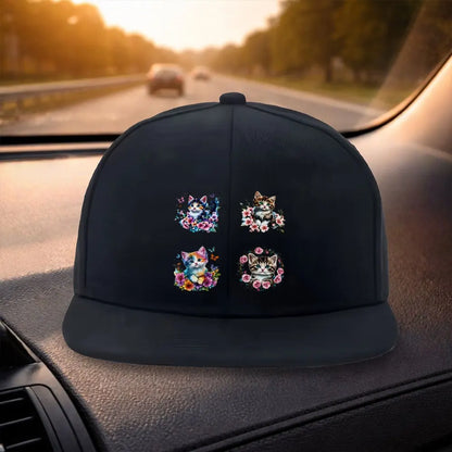 Cute Cat Floral Snapback Cap Hat