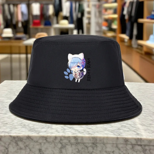 Blue Haired Cat Ear Bucket Hat