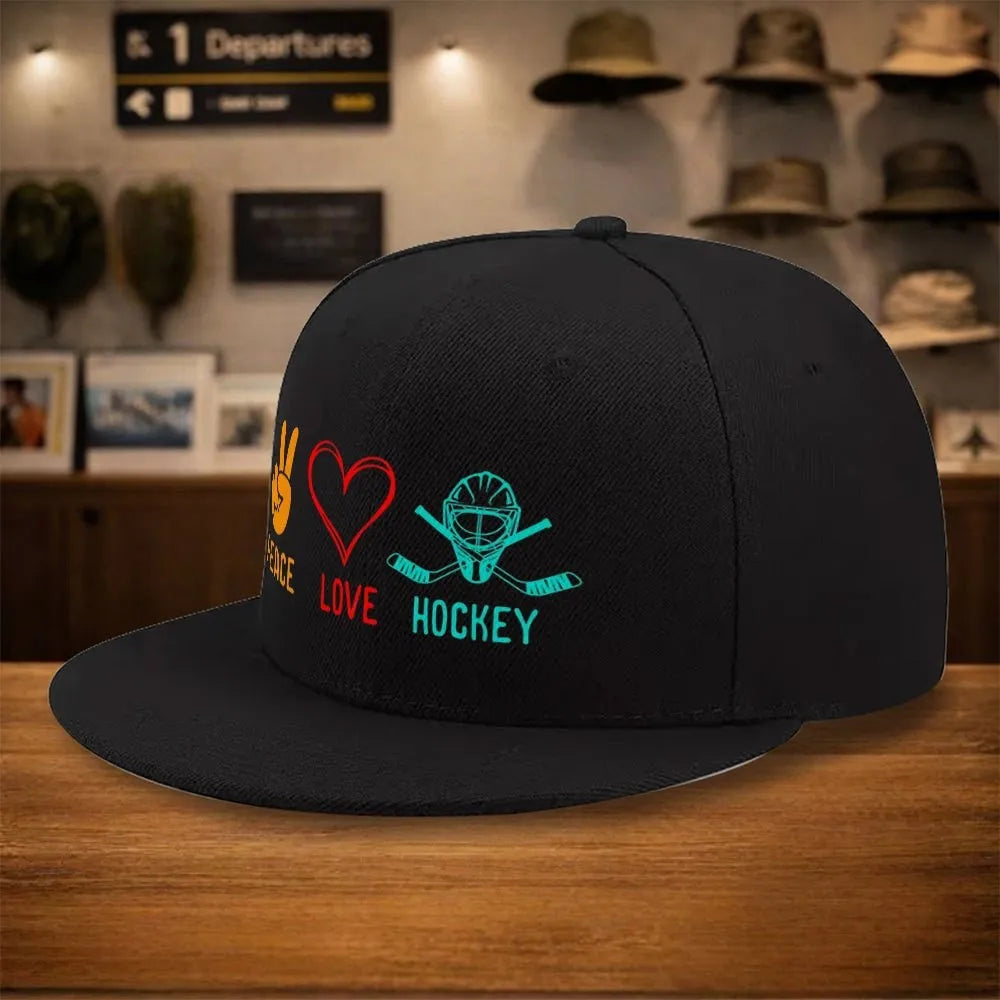 Peace Love Hockey Snapback Cap