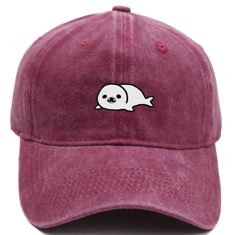 Vintage Seal Embroidered Adjustable Baseball Cap