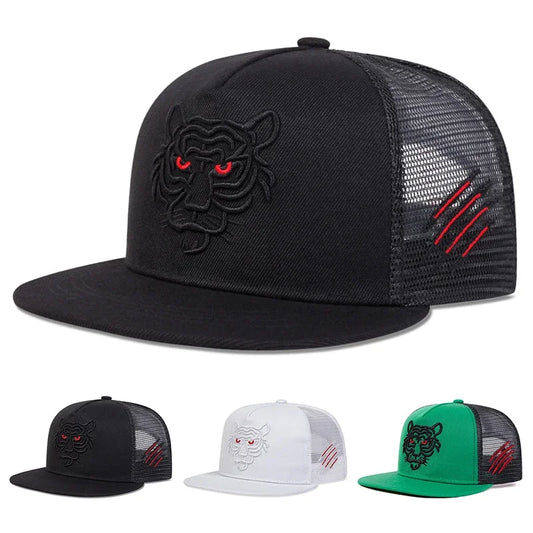 Unisex Tiger Embroidered Mesh Snapback Cap
