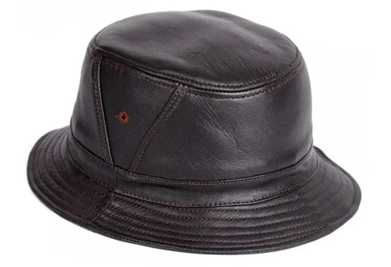 Man Real Leather Flat Bucket Hats