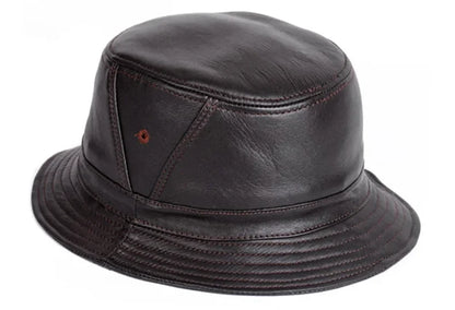 Man Real Leather Flat Bucket Hats