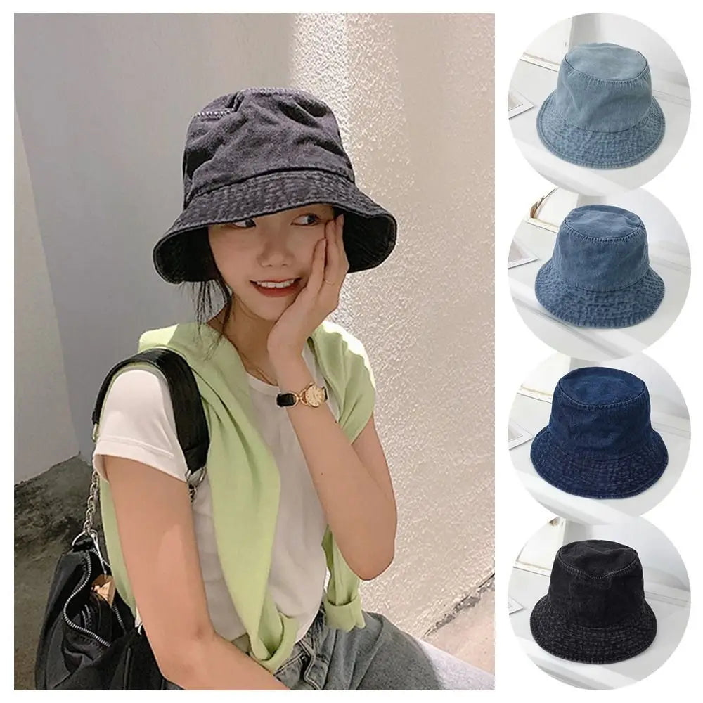 Denim Fabric Unisex Women Men Cotton Bucket Hats