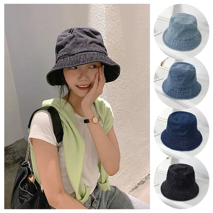 Denim Fabric Unisex Women Men Cotton Bucket Hats