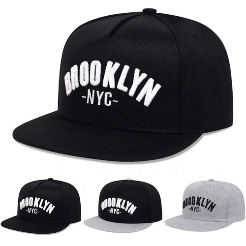 Brooklyn Embroidered Flat Brim Snapback Cap