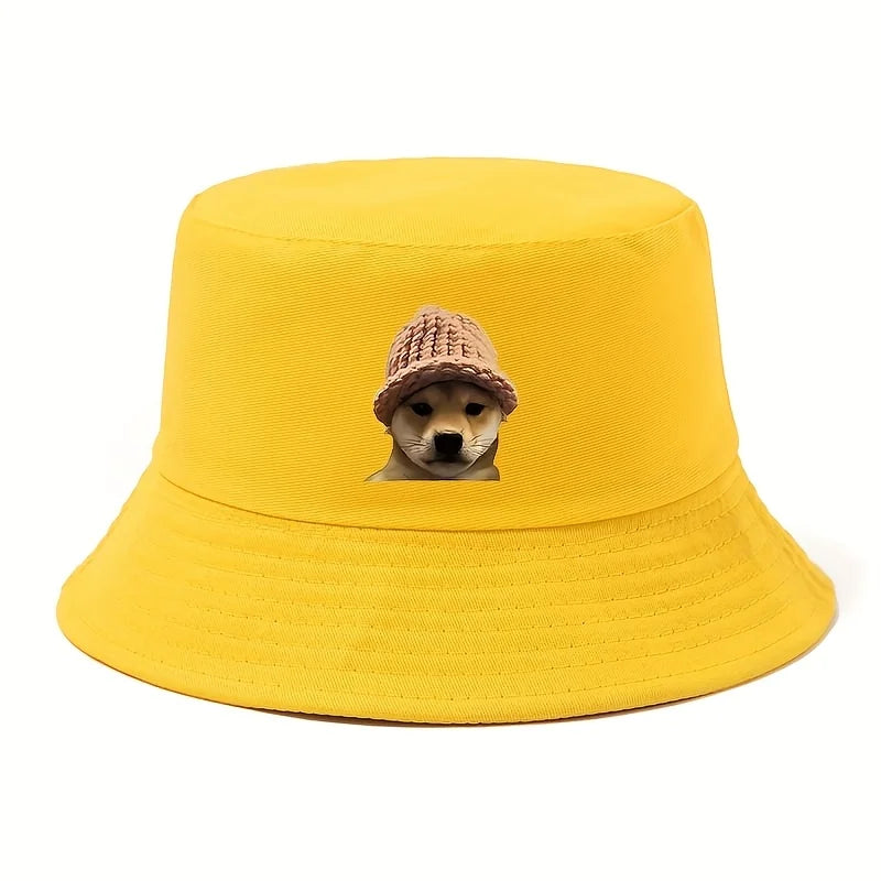 Shiba Inu Print Cotton Bucket Hat