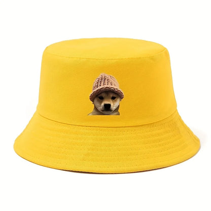 Shiba Inu Print Cotton Bucket Hat