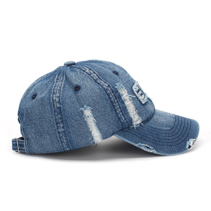 Spring Autumn Thick Soft Top Baseball Cap Washed Denim Hole Embossed Antique Korean Style Casual Fashion Sun Hat