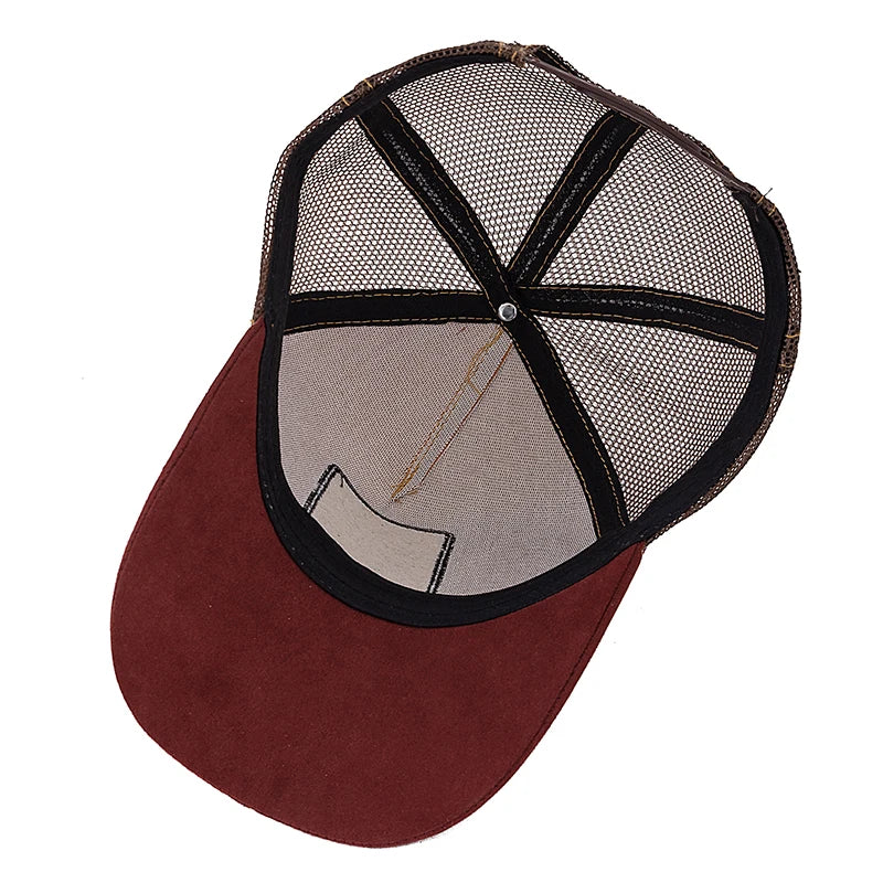 Hot Sale Unisex Mesh Cap Lion Pattern Patch Design Suede Hat Women And Men Summer Animal Baseball Cap Fashion Trucker Hat Size 56-60cm