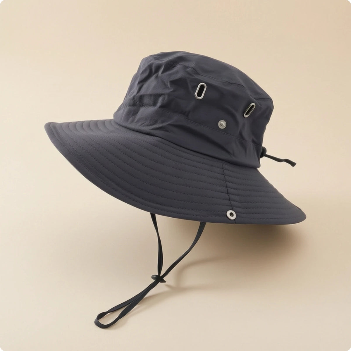 Breathable Wide Brim Bucket Hat With Chin Strap