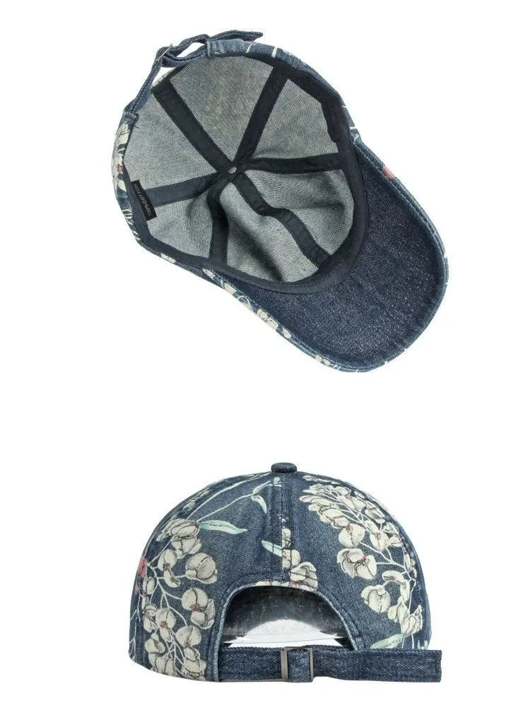 Spring Denim Flower Print Casquette Baseball Cap Adjustable Outdoor Snapback Hats For Men And Women 170
