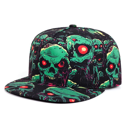 Skeleton Printed Unisex Streetwear Flat Brim Snapback Cap
