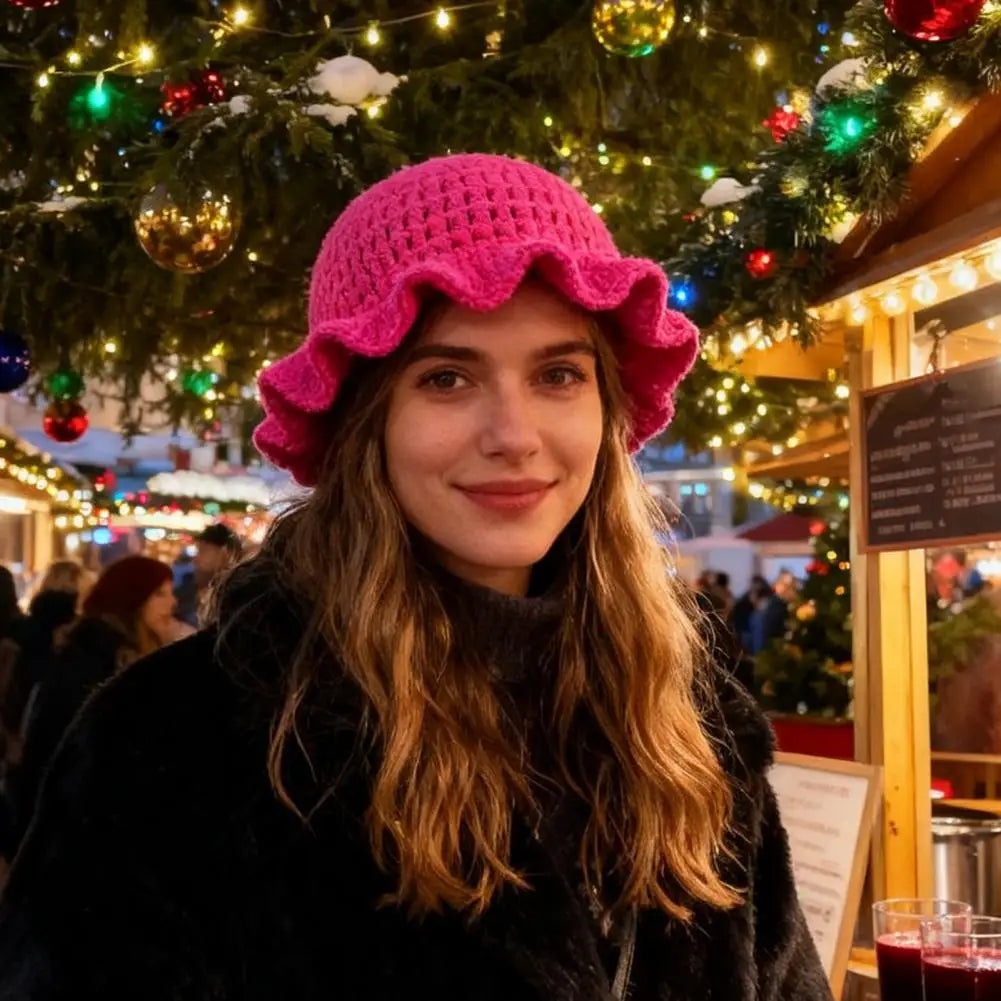 Women Windproof Brim Knit Fisherman Hat