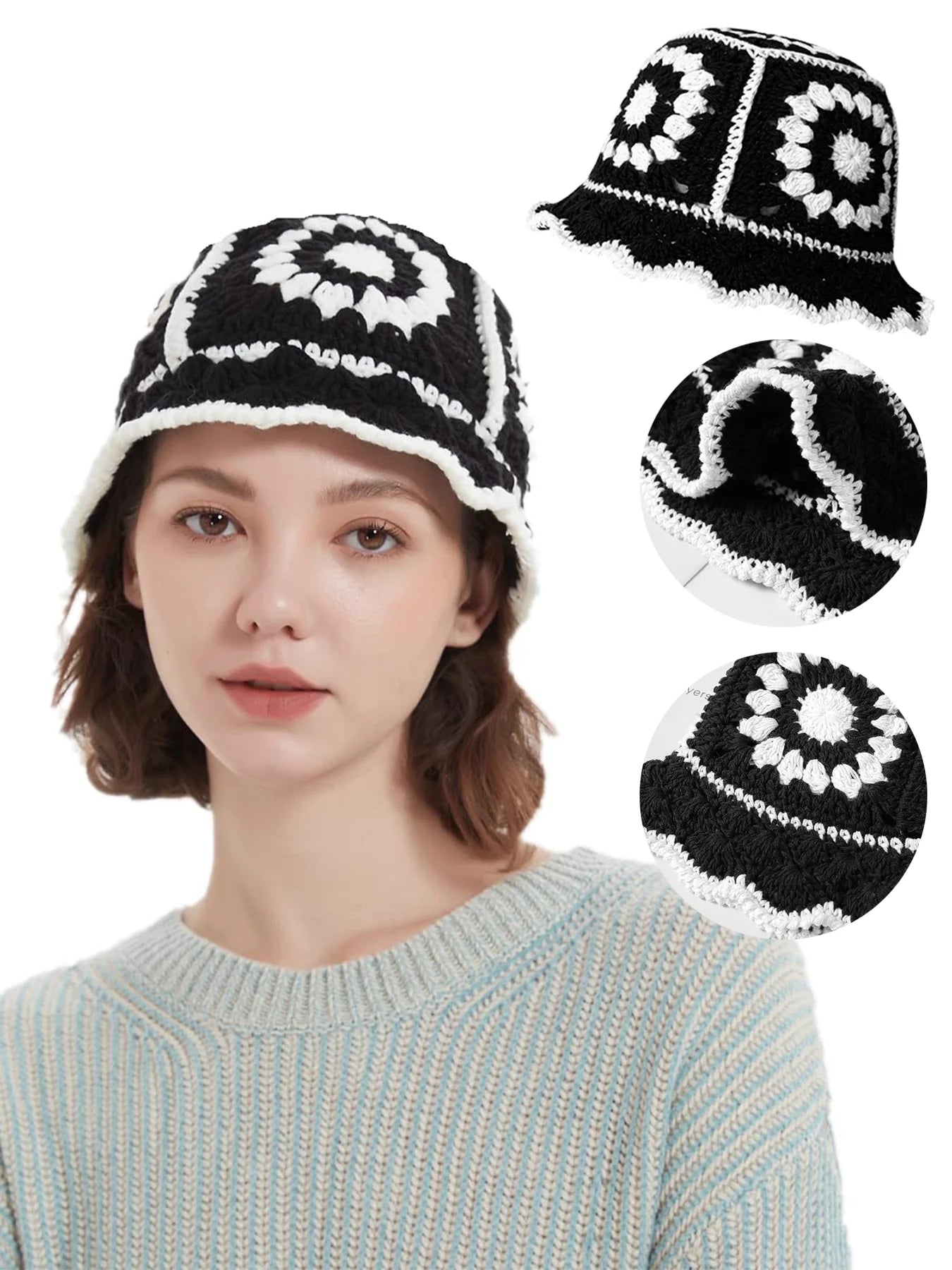 Women's Y2K Crochet Flower Bucket Hat