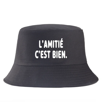 French Letter Print Cotton Bucket Hat Unisex