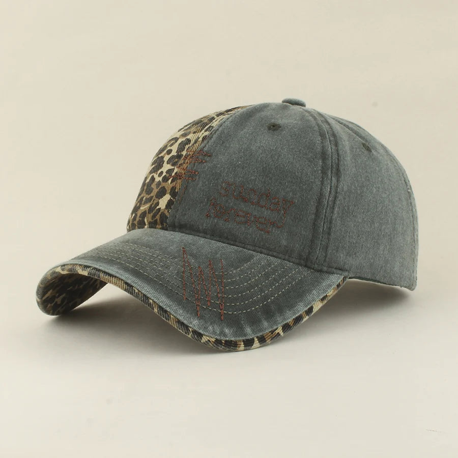 Leopard Patchwork Letter Snapback Baseball Cap
