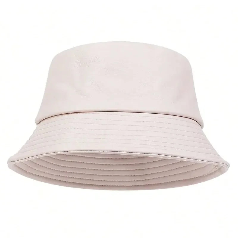 Unisex Solid Color Personality Pu Leather Bucket Hats
