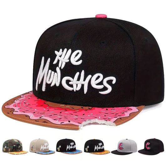 Doughnut Embroidered Flat Top Hip-Hop Snapback Cap