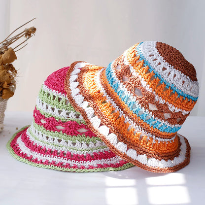 Women's Multicolor Foldable Crochet Bucket Hat