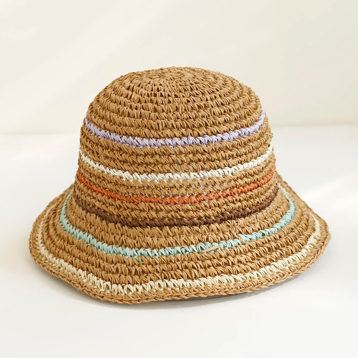 Y2K Colorful Stripe Straw Dome Bucket Hat