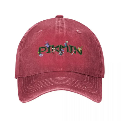 Retro Pikmin Family Fun Distressed Washed Denim Baseball Cap