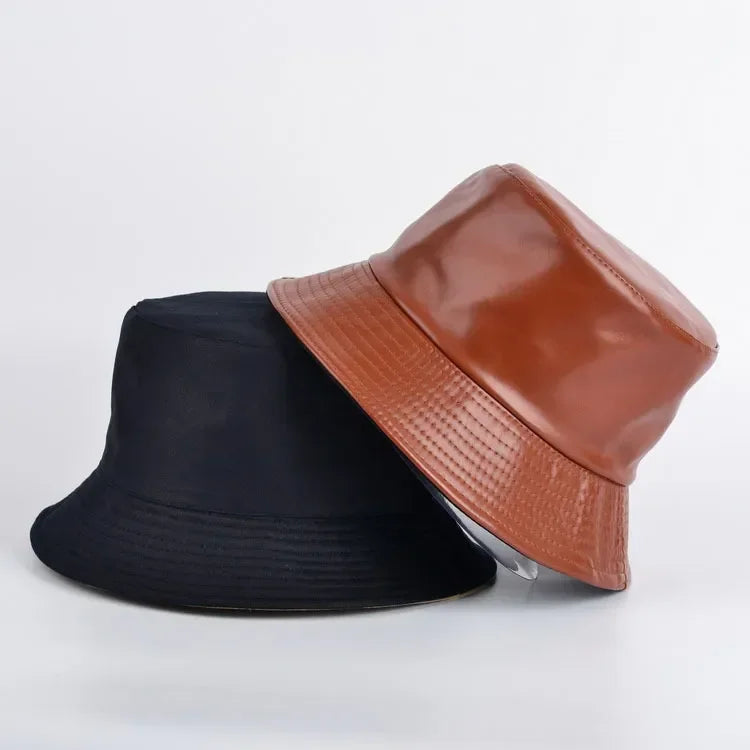 New Autumn Winter Pu Leather Cotton Bucket Hat