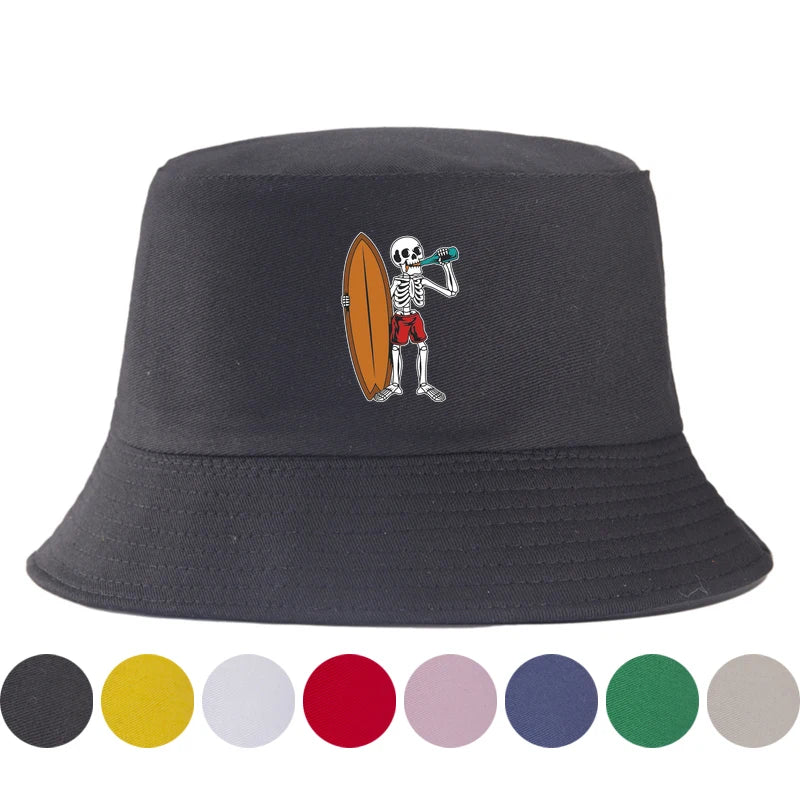 Skeleton Surfboard Reversible Beach Bucket Hat