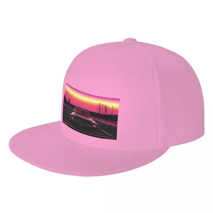 Retro Synthwave Muscle Car Sunset Snapback Cap