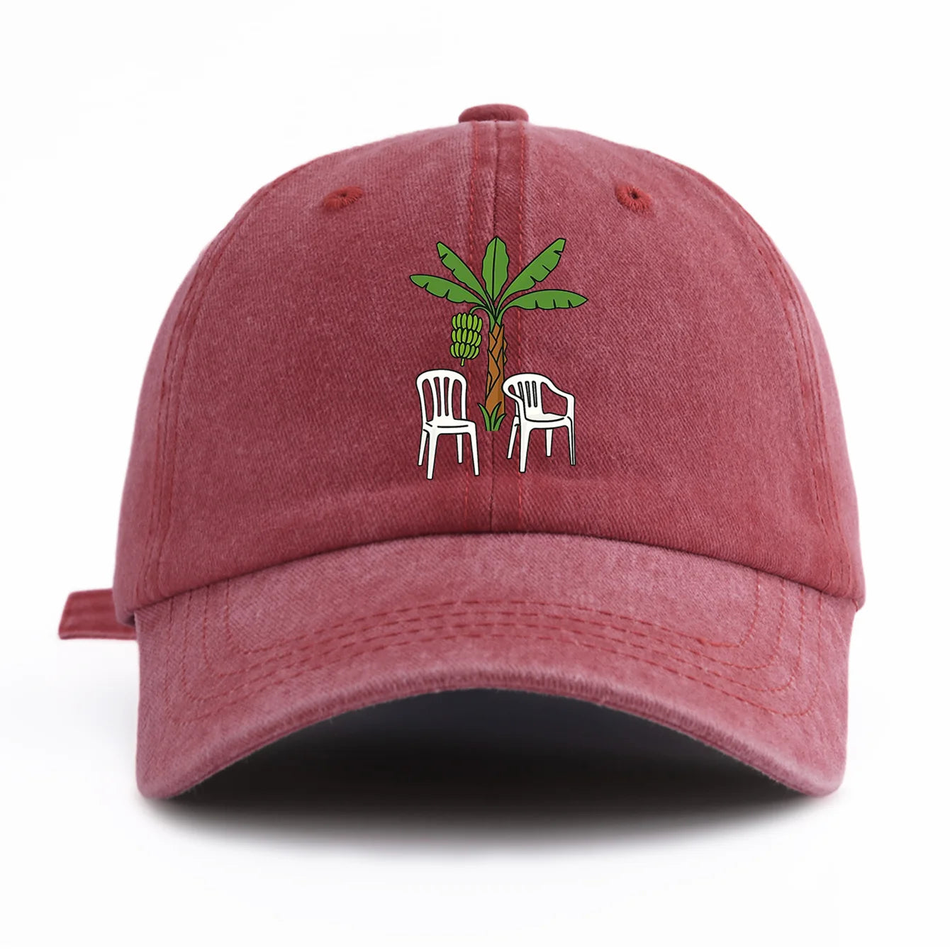 1pc Chair And Tree Print Washed Baseball Cap For Adults, Minimalist Retro Style Casual Soft Adjustable Dad Hat, Perfect As Gift
