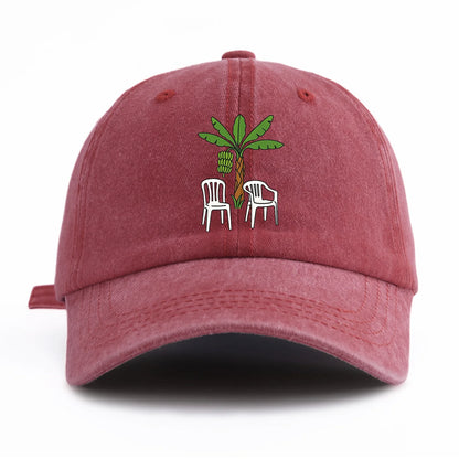 1pc Chair And Tree Print Washed Baseball Cap For Adults, Minimalist Retro Style Casual Soft Adjustable Dad Hat, Perfect As Gift