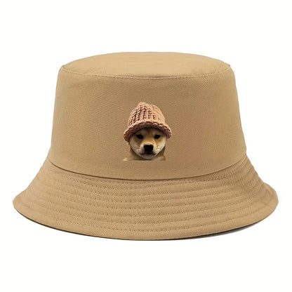 Shiba Inu Print Cotton Bucket Hat