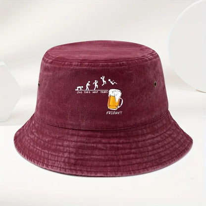 Beer Cup Print Washed Cotton Bucket Hat