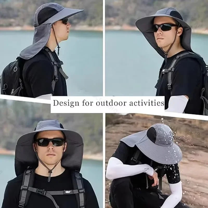 Wide Brim UV Protection Bucket Hat With Neck Flap