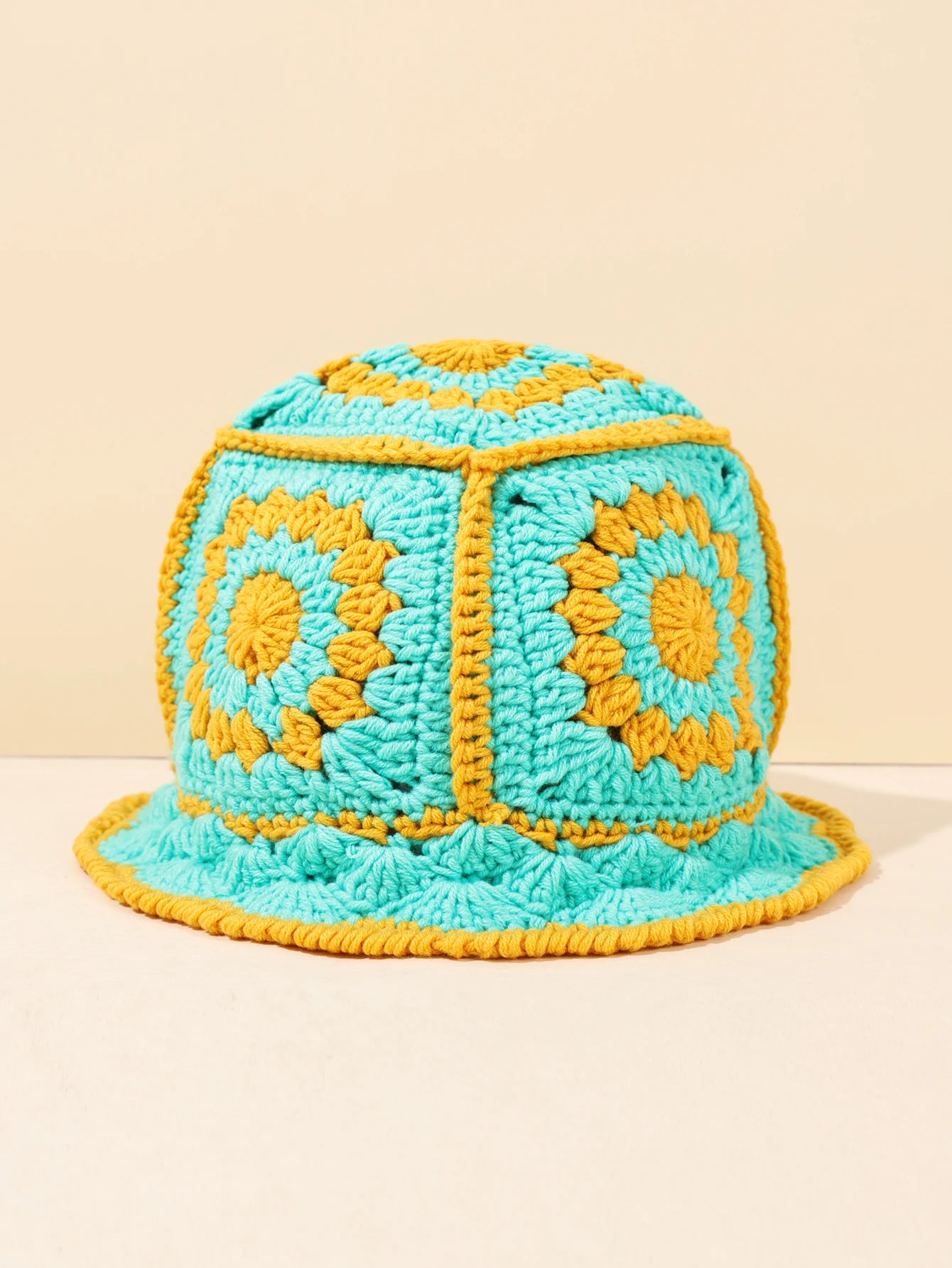 Women Vintage Geometric Crochet Bucket Hat