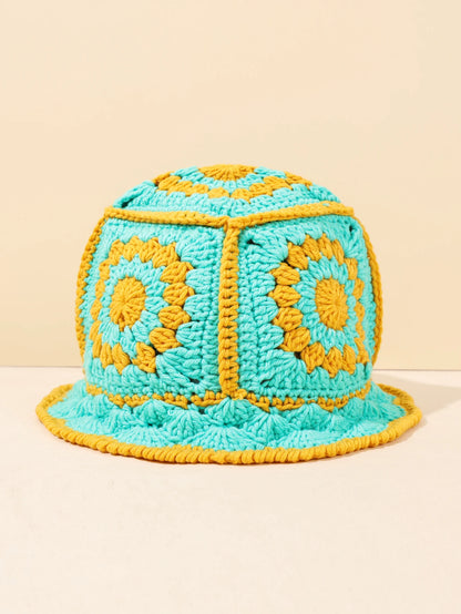 Women Vintage Geometric Crochet Bucket Hat