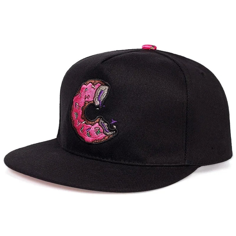 Doughnut Embroidered Flat Top Hip-Hop Snapback Cap