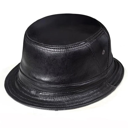 Man Real Leather Flat Bucket Hats